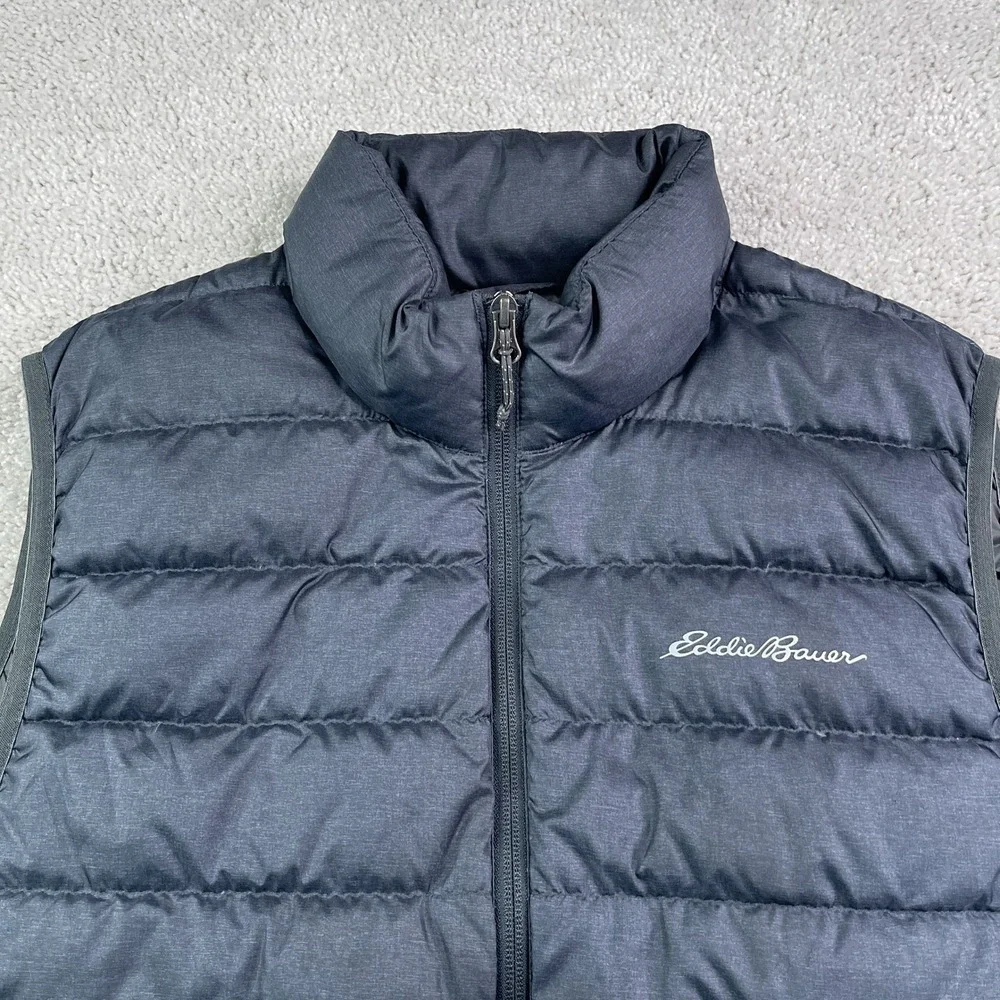 Eddie Bauer Vest‎ Mens Medium Grey Puffer Down EB650 Full Zip Quilted Pockets